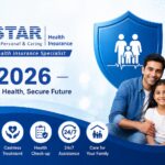 Family protected under health insurance shield illustration representing Star Health Insurance 2026 plans with secure future concept