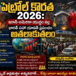 Petrol shortage 2026 concept showing Iran America war impact with fuel crisis, long queues at petrol pumps, oil barrels, and global economic tension