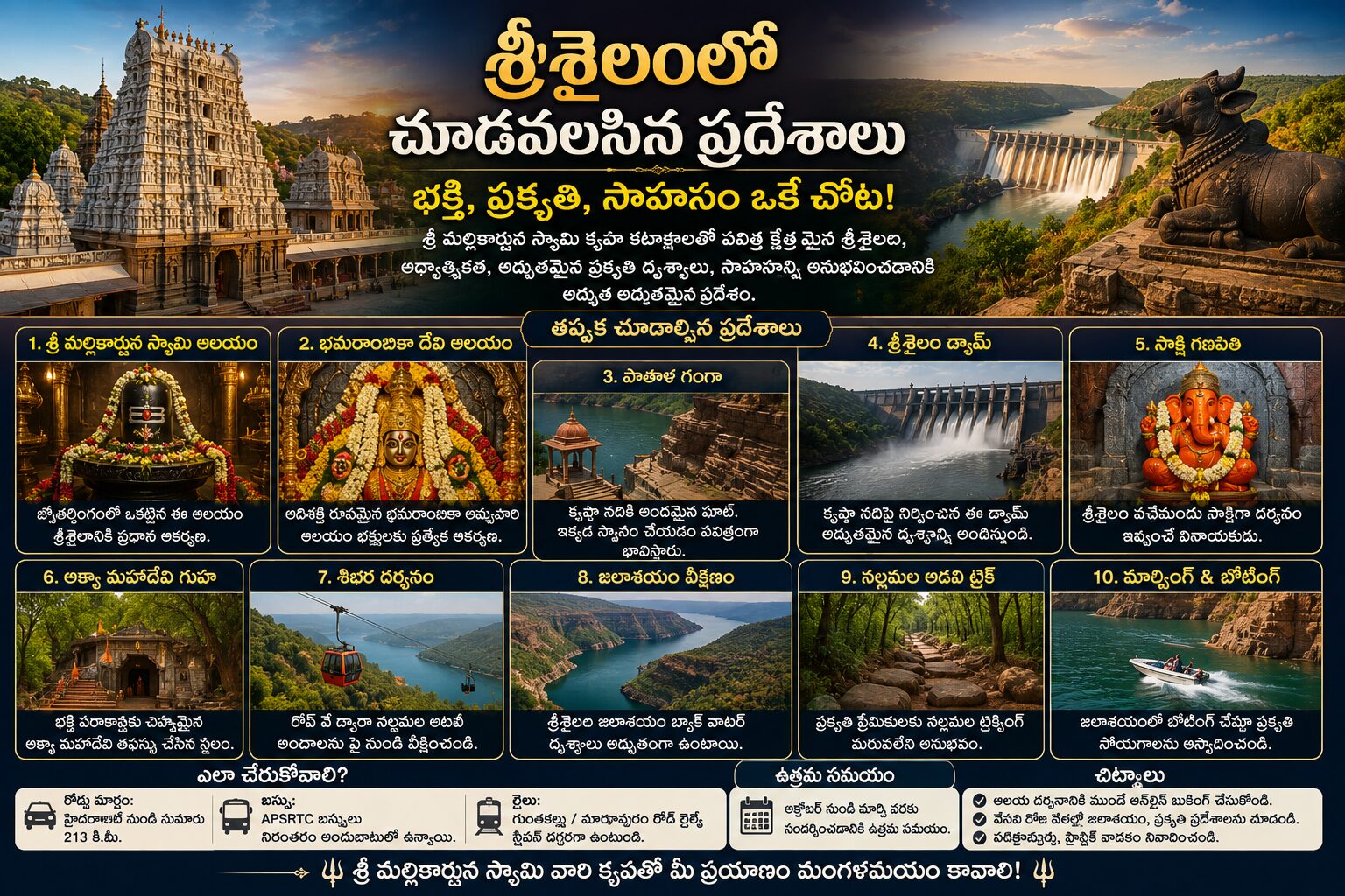 శ్రీశైలం మల్లికార్జున స్వామి ఆలయం మరియు పాతాళగంగ పర్యాటక ప్రదేశాలు నల్లమల అడవులు