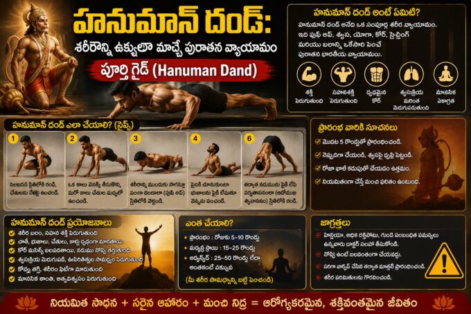 Man performing Hanuman Dand ancient Indian exercise with Lord Hanuman background representing strength, stamina, flexibility, and traditional fitness practice