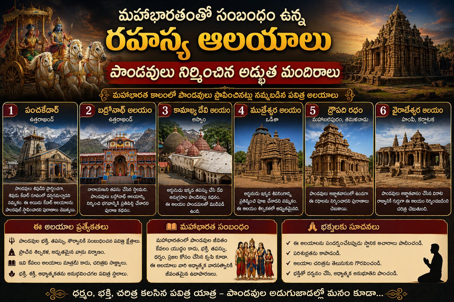మహాభారతంతో సంబంధం ఉన్న 8 రహస్య ఆలయాలు — పాండవులు నిర్మించిన పవిత్ర మందిరాలు భారతదేశంలో