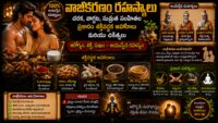 Ancient Ayurvedic Vajikarana concept with Ashwagandha, saffron milk, herbs, romantic couple and Indian sages representing natural vitality and wellness