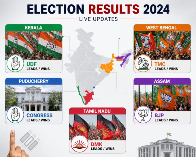 2026 ఎన్నికల ఫలితాలు — TVK విజయ్ తమిళనాడు, కేరళ, పశ్చిమ బెంగాల్, అస్సాం, పుదుచ్చేరి 5 రాష్ట్రాల Election Results తెలుగు