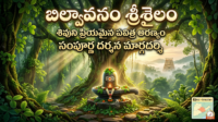 శ్రీశైలం బిల్వావనం పవిత్ర అరణ్యంలో శివలింగం, వెనుక భాగంలో శ్రీశైలం మల్లికార్జున స్వామి గోపురం మరియు తెలుగు టెక్స్ట్‌తో కూడిన యూట్యూబ్ థంబ్‌నెయిల్.