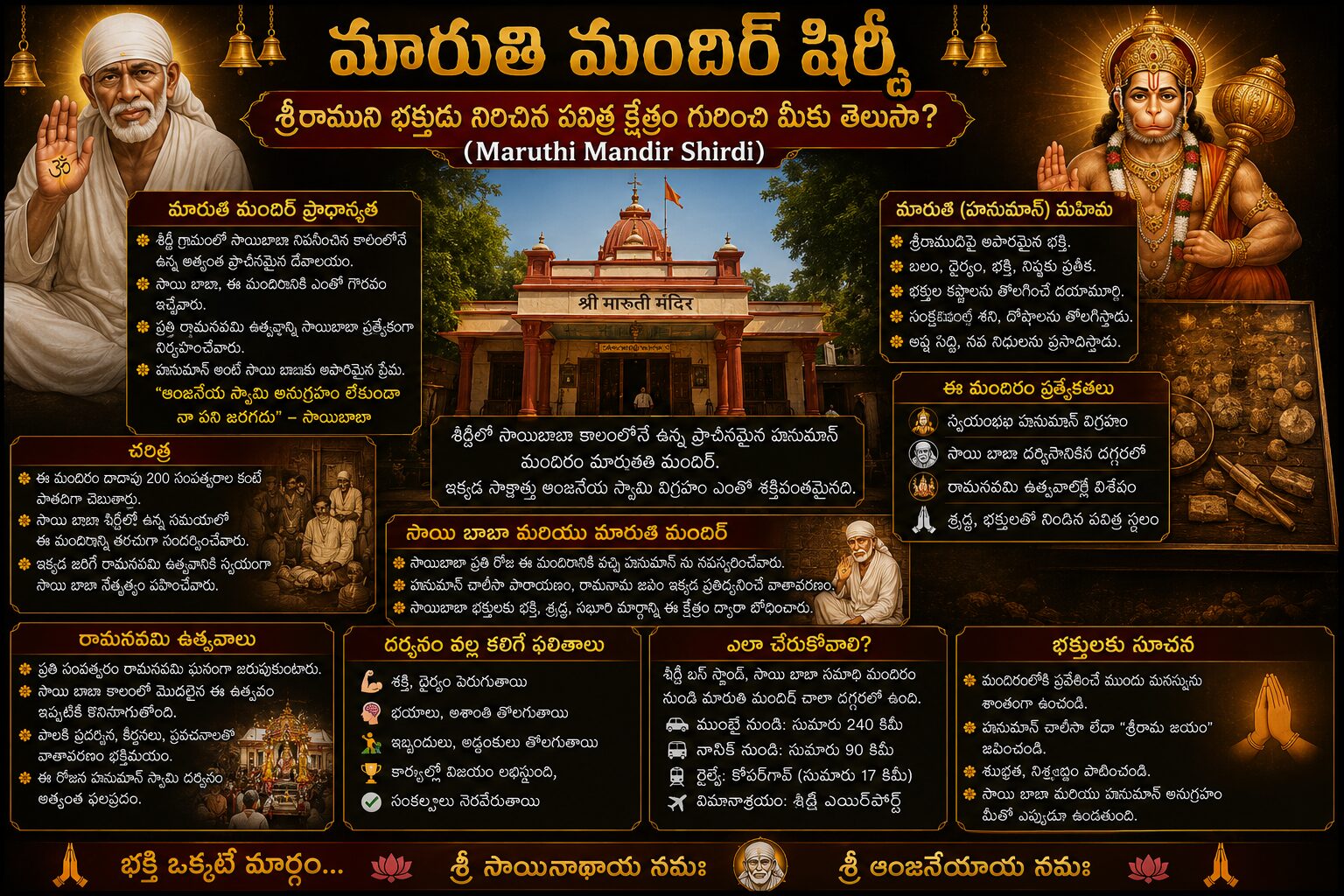 షిర్డీ మారుతీ మందిర్ లో హనుమంతుని దివ్య దర్శనం మరియు దైనిక్ ఆరతి సేవలు